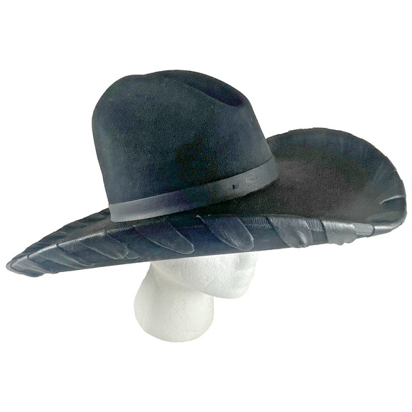 Tony Lama Yuma Leather Cowhide Wool Black/Brown Cowboy Hat Size 6 7/8 (55.5 cm) - Picture 5 of 15